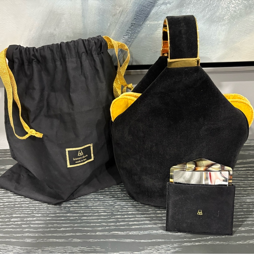 Bienen-Davis Kit Bracelet Bag in Black Velvet with Yellow Velvet Bag